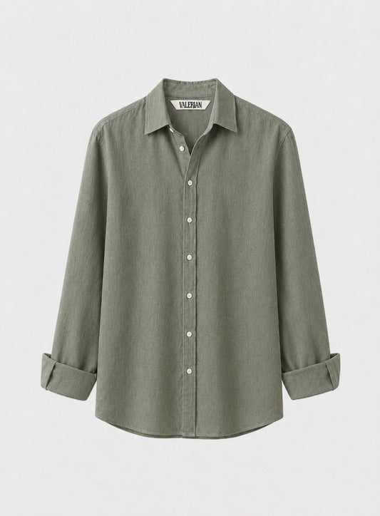V-Linen Shirt (Olive)