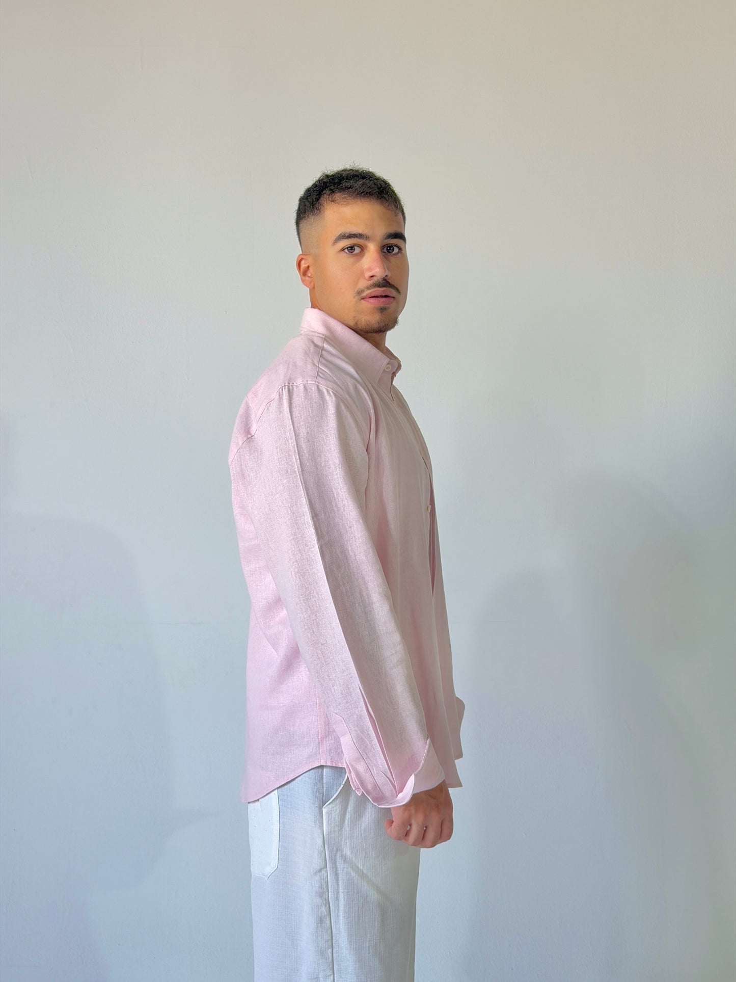 V-Linen Shirt (Powder Pink)