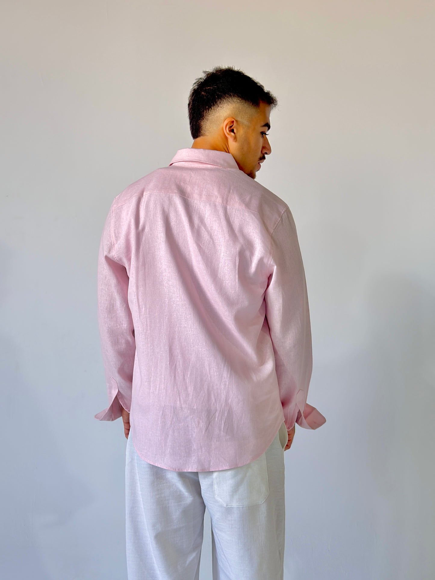 V-Linen Shirt (Powder Pink)