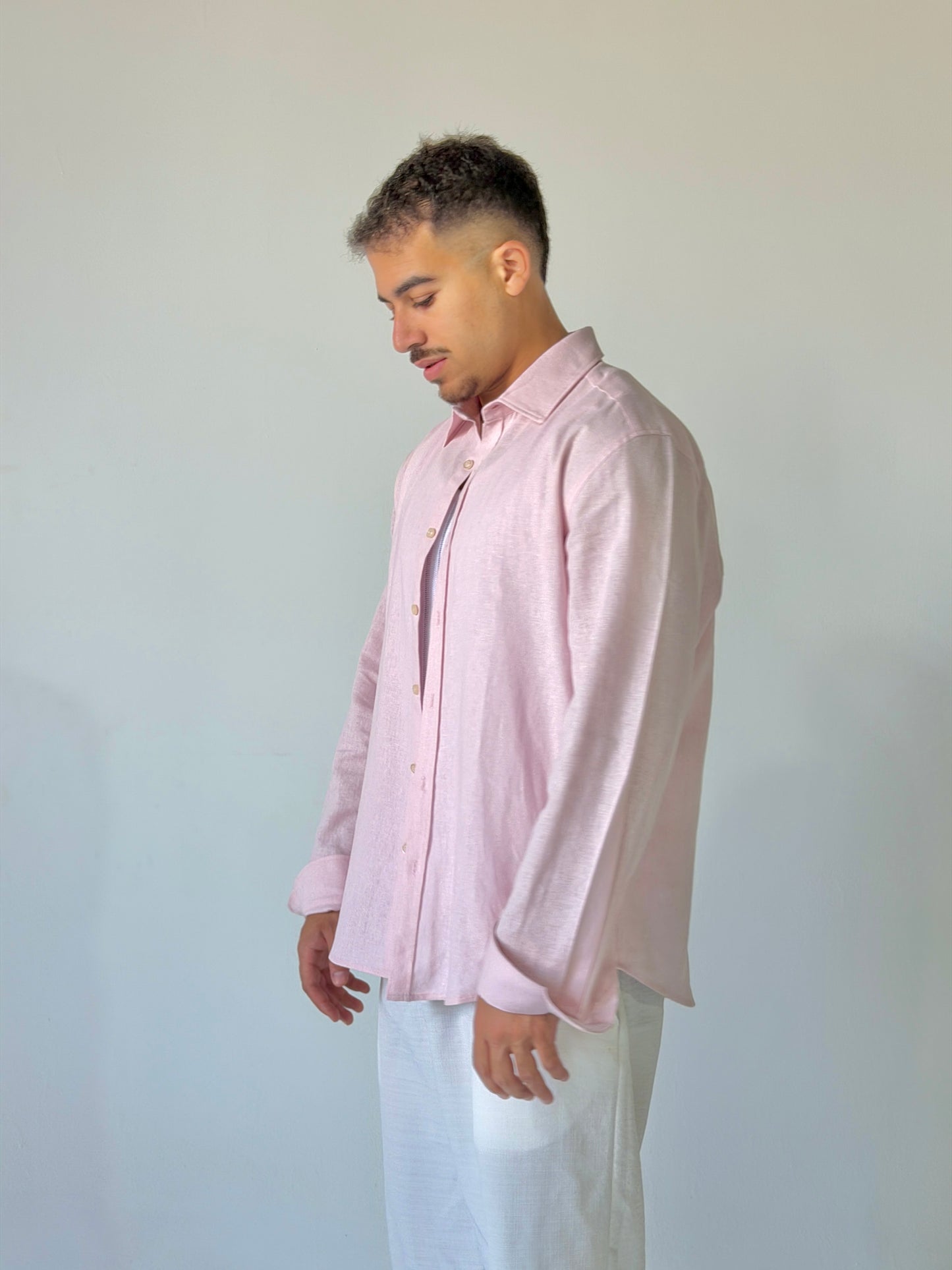 V-Linen Shirt (Powder Pink)