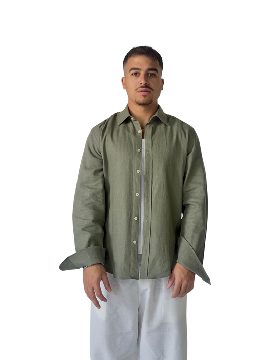 V-Linen Shirt (Olive)