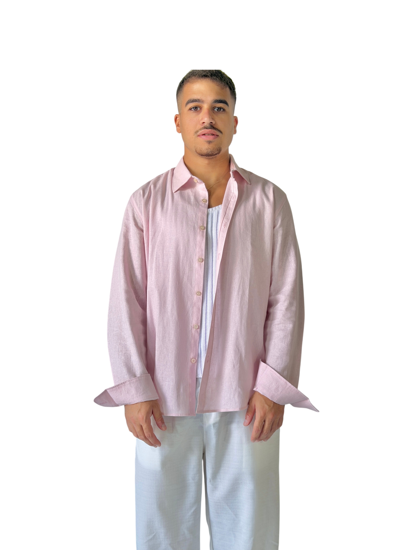 V-Linen Shirt (Powder Pink)