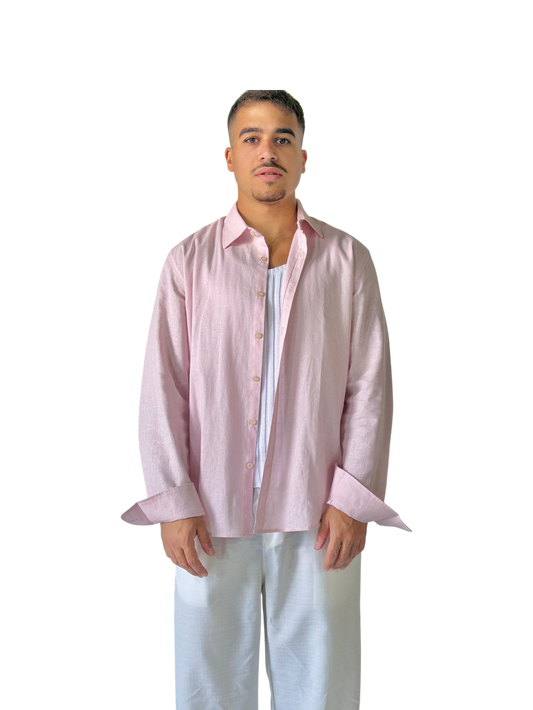 V-Linen Shirt (Powder Pink)