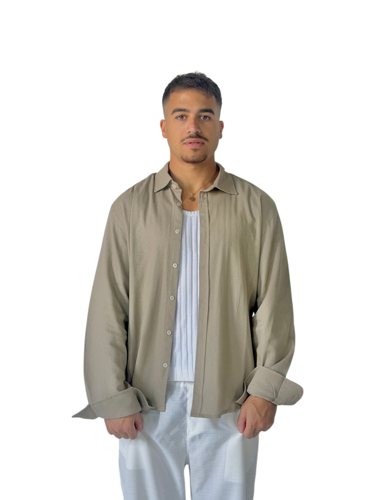 V-Linen Shirt (Beige)