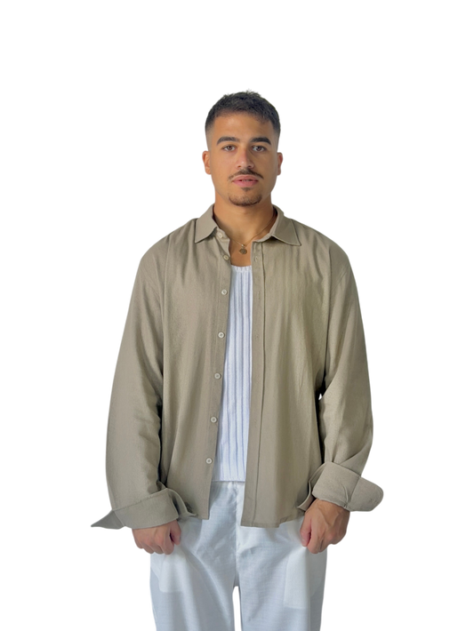 V-Linen Shirt (Beige)