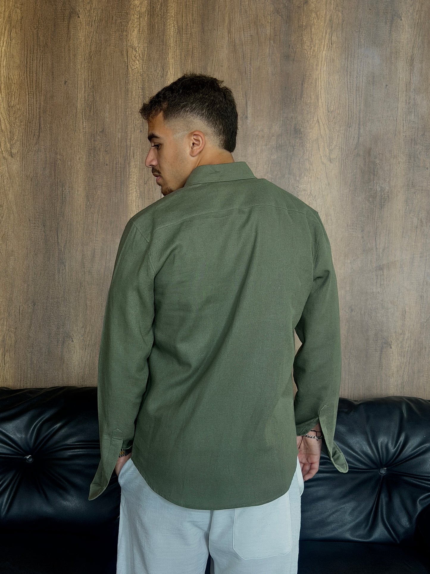 V-Linen Shirt (Olive)