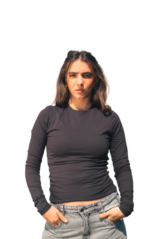 Cotton Basic Long Sleeve Top (Black)