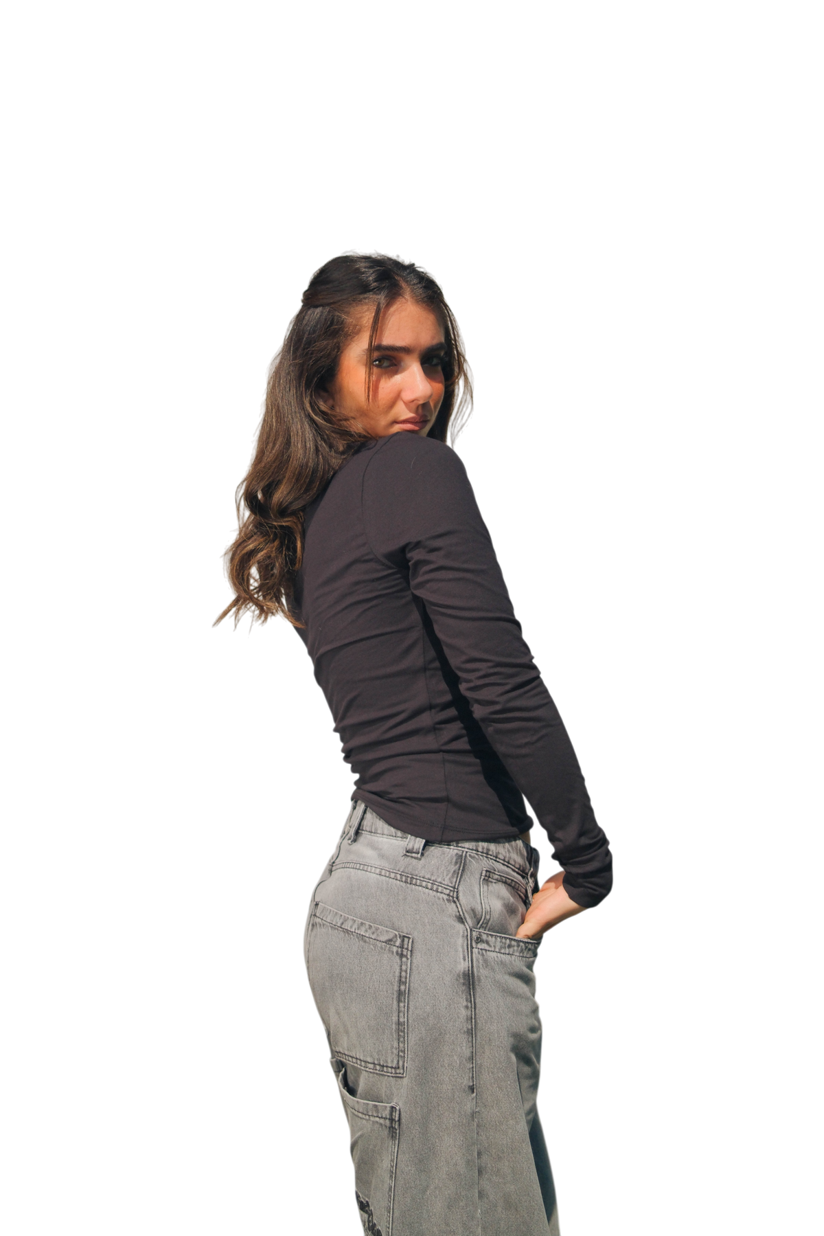 Cotton Basic Long Sleeve Top (Black)