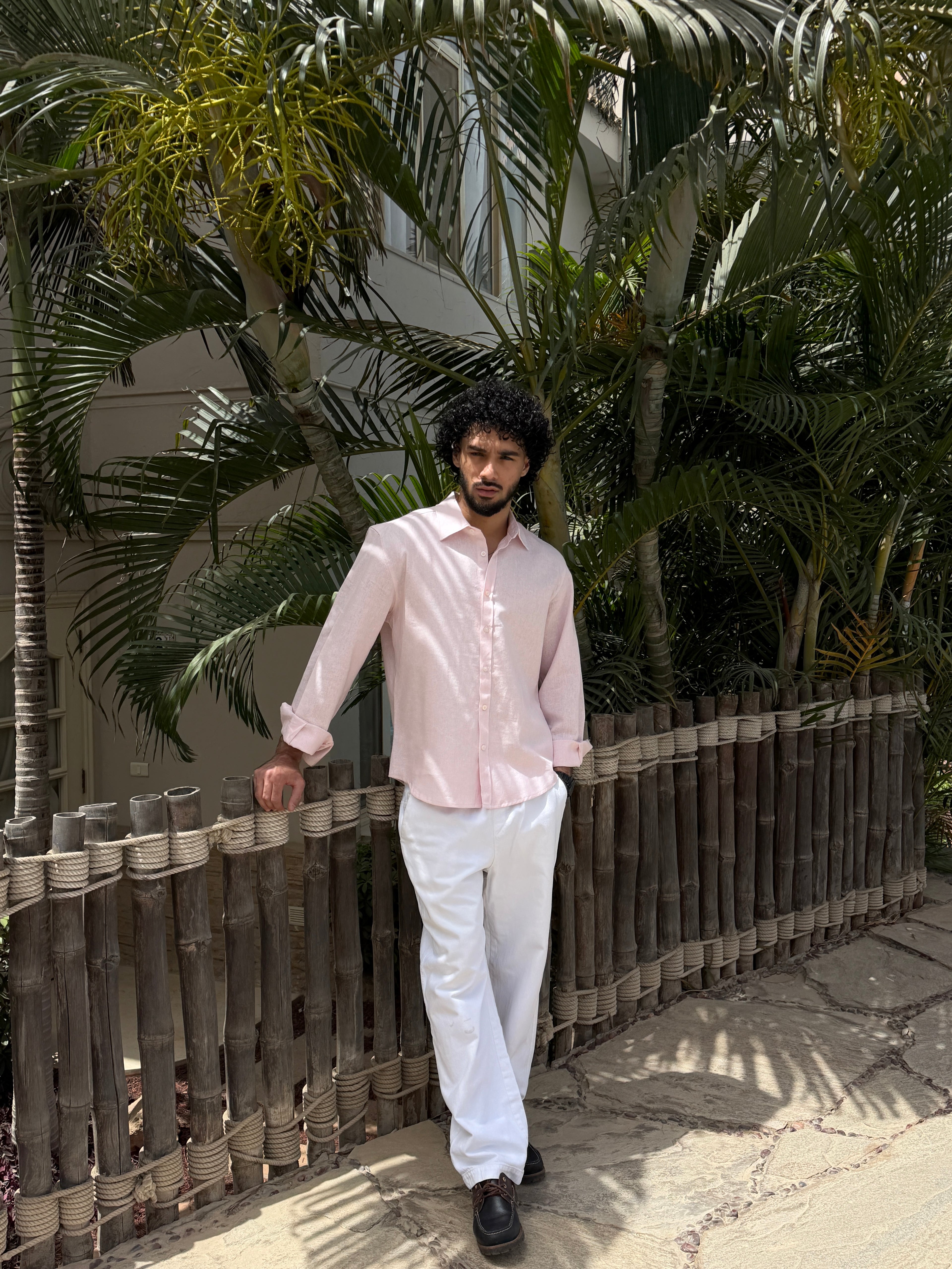 V-Linen Shirt (Powder Pink)
