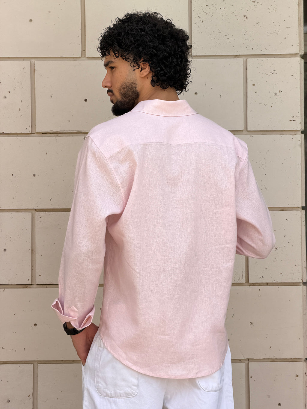 V-Linen Shirt (Powder Pink)