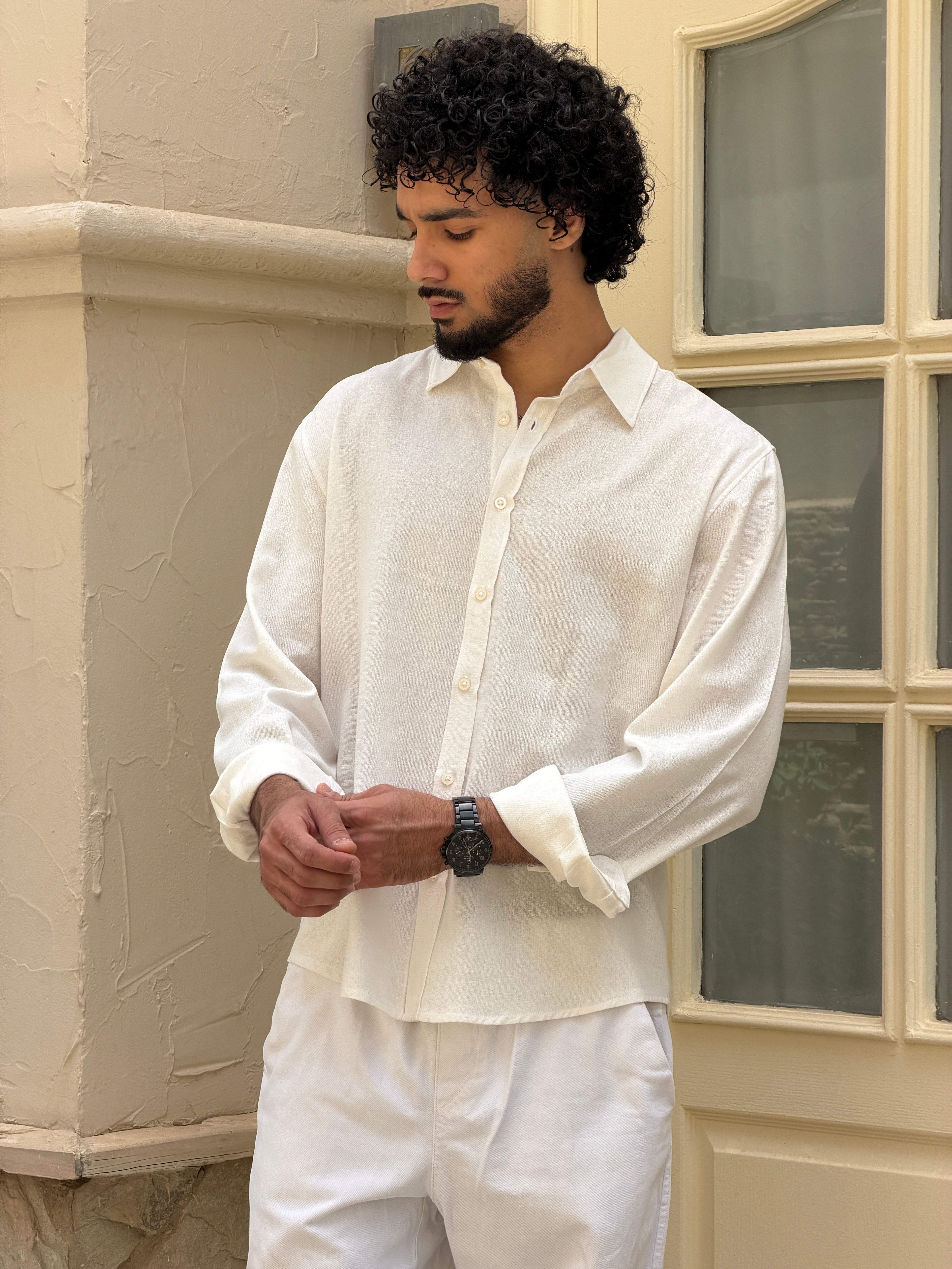 V-linen Shirt (Off White)