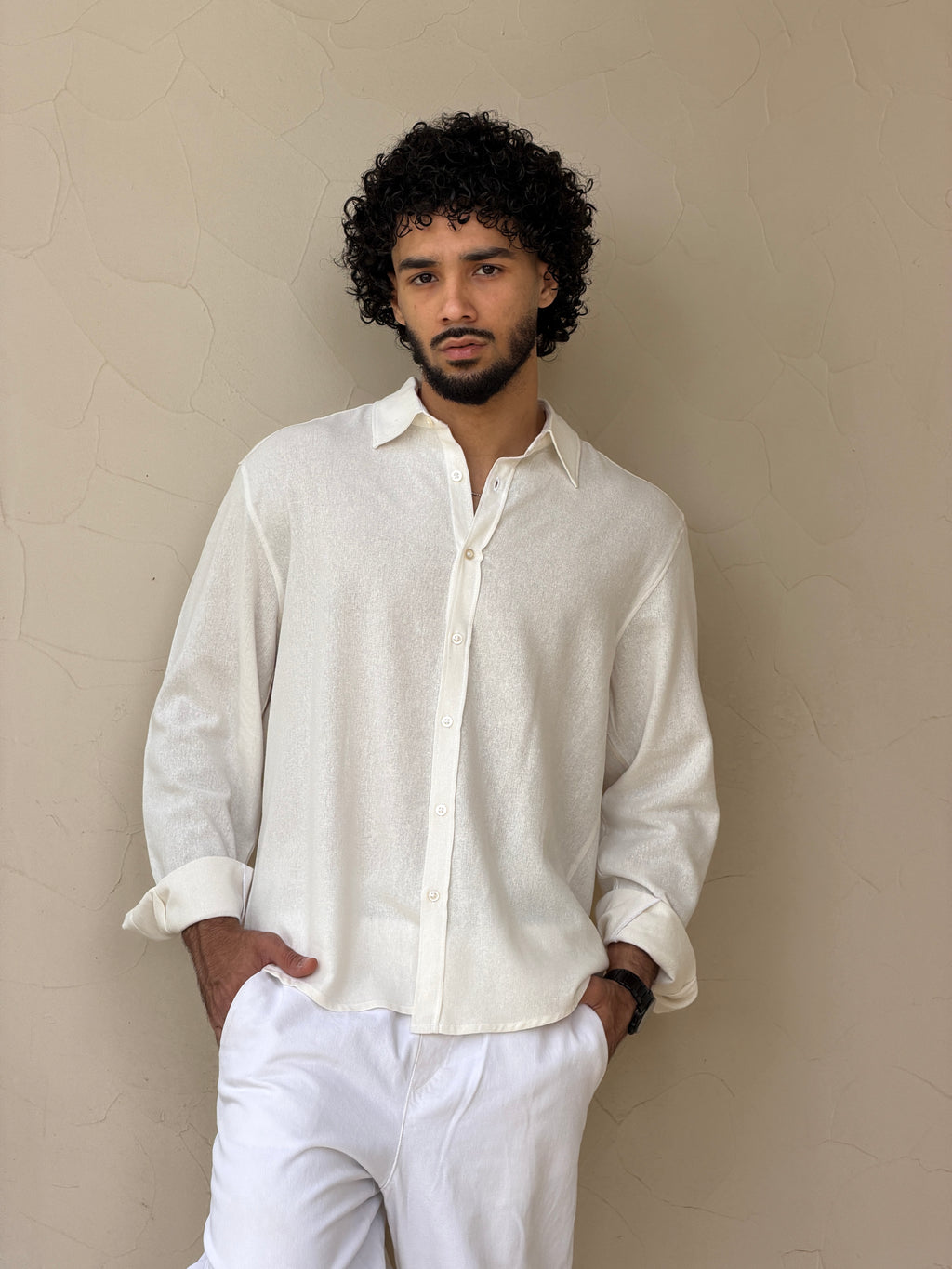 V-linen Shirt (Off White)