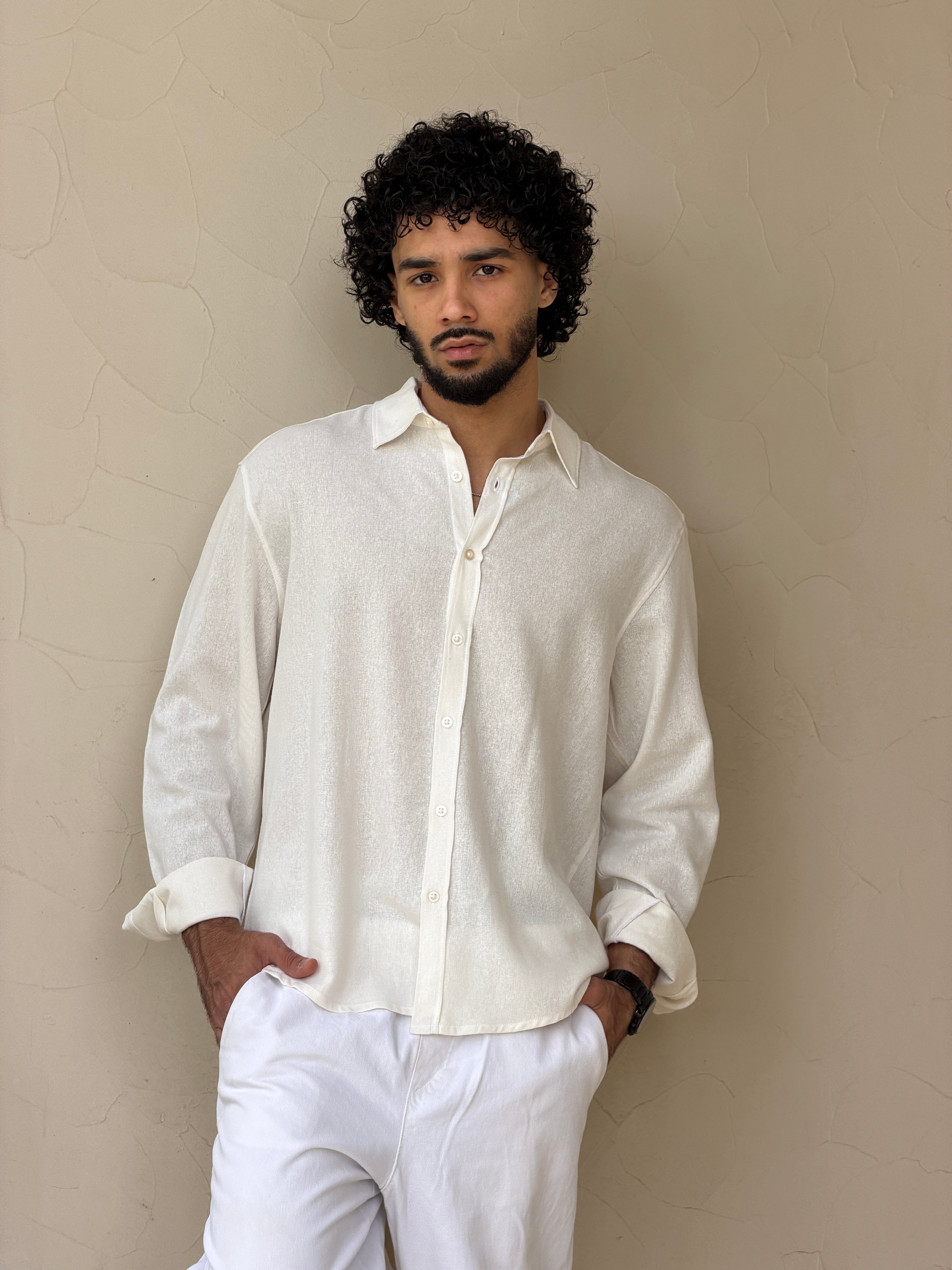 V-linen Shirt (Off White)