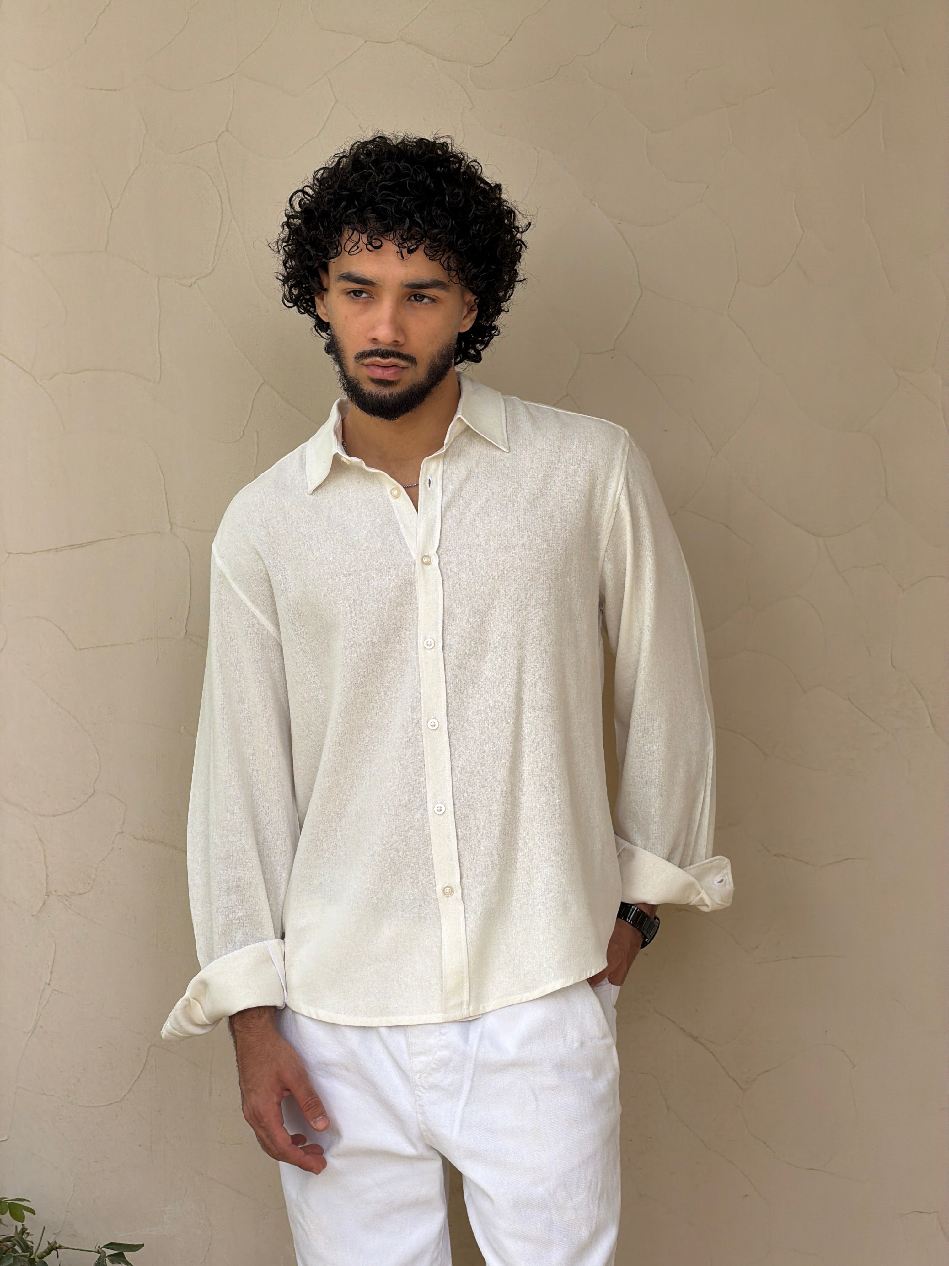 V-linen Shirt (Off White)