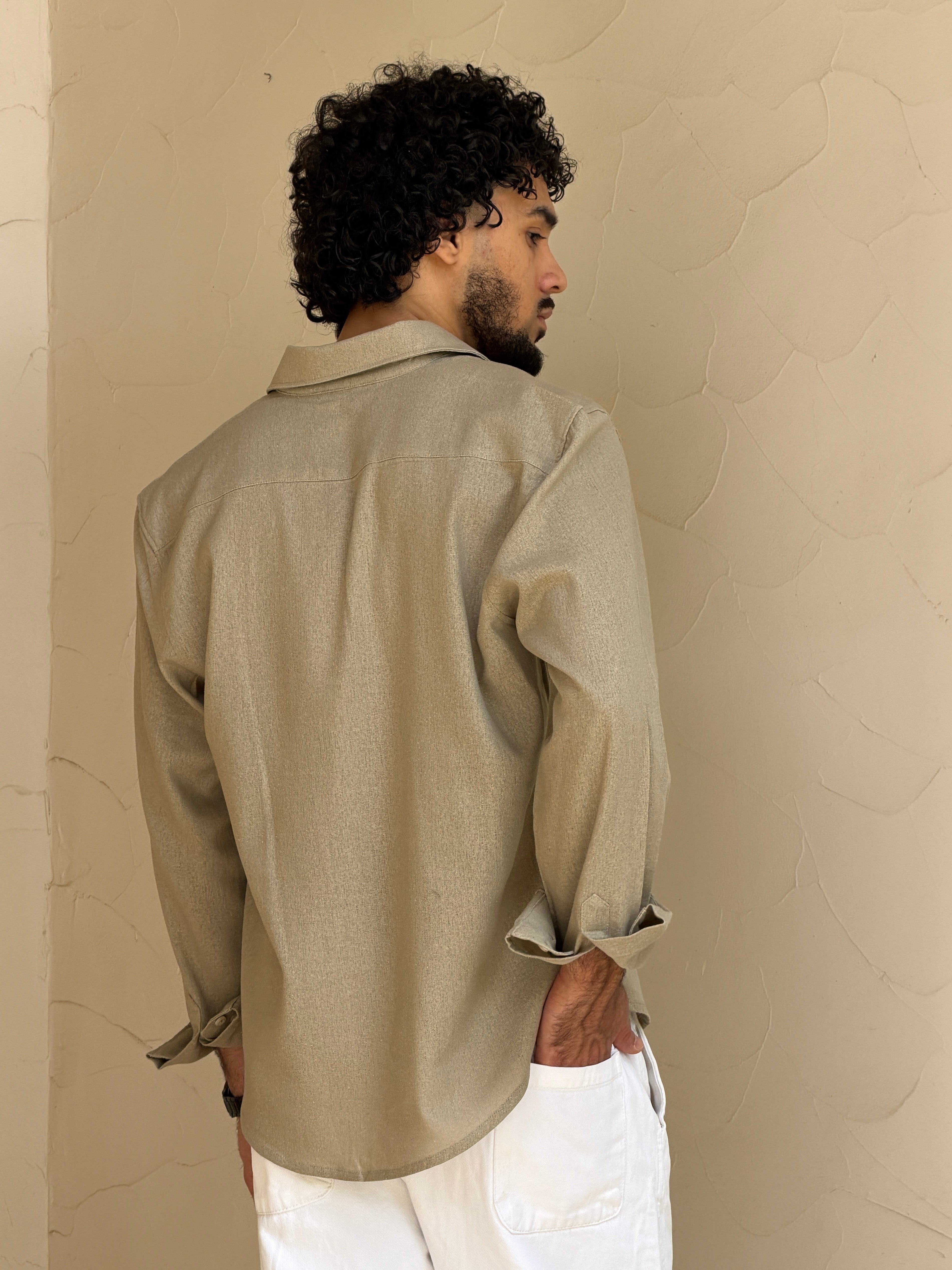 V-Linen Shirt (Beige)